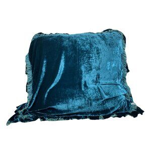 27x27 Bella Notte Teal Rayon And Silk Velvet  Chiffon Trim Pillow Cover XL